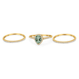 Pear Teardrop Natural Stone Three Piece Ring