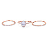 Pear Teardrop Natural Stone Three Piece Ring