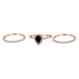 Pear Teardrop Natural Stone Three Piece Ring