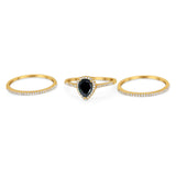 Pear Teardrop Natural Stone Three Piece Ring