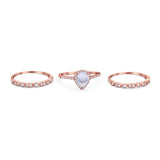 Three Piece Pear Teardrop Natural Stone Ring
