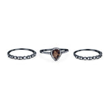 Three Piece Pear Teardrop Natural Stone Ring