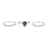 Three Piece Pear Teardrop Natural Stone Ring