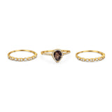 Three Piece Pear Teardrop Natural Stone Ring