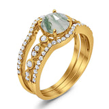 Three Piece Round Natural Stone Bridal Ring