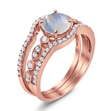 Three Piece Round Natural Stone Bridal Ring