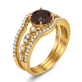 Three Piece Round Natural Stone Bridal Ring