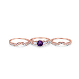 Three Piece Round Natural Stone Cocktail Ring