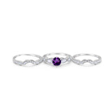 Three Piece Round Natural Stone Cocktail Ring