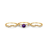 Three Piece Round Natural Stone Cocktail Ring