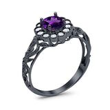 Vintage Style Round Natural Stone Flower Ring