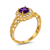 Vintage Style Round Natural Stone Flower Ring