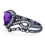 Two Piece Pear Natural Stone Bridal Ring