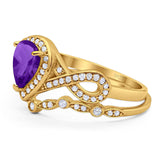 Two Piece Pear Natural Stone Bridal Ring