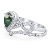 Two Piece Pear Natural Stone Bridal Ring