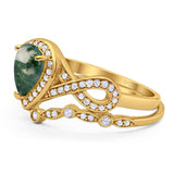 Two Piece Pear Natural Stone Bridal Ring