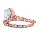 Pear Teardrop Natural Stone Wedding Set Ring