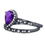 Pear Teardrop Natural Stone Wedding Set Ring