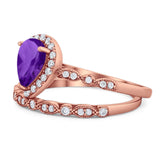 Pear Teardrop Natural Stone Wedding Set Ring