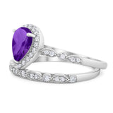 Pear Teardrop Natural Stone Wedding Set Ring