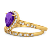 Pear Teardrop Natural Stone Wedding Set Ring
