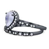 Pear Teardrop Natural Stone Wedding Set Ring