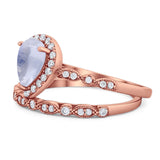 Pear Teardrop Natural Stone Wedding Set Ring