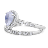Pear Teardrop Natural Stone Wedding Set Ring