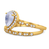 Pear Teardrop Natural Stone Wedding Set Ring