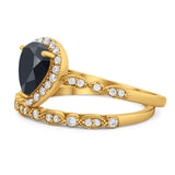 Pear Teardrop Natural Stone Wedding Set Ring