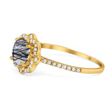 Art Deco Round Natural Stone Floral Ring