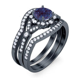Three Piece Round Natural Stone Leaf Style Ring