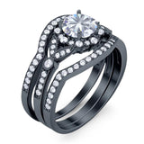Three Piece Round Natural Stone Leaf Style Ring