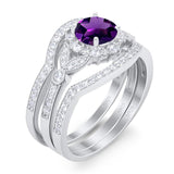 Three Piece Round Natural Stone Leaf Style Ring