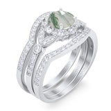 Three Piece Round Natural Stone Leaf Style Ring