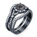 Three Piece Round Natural Stone Leaf Style Ring