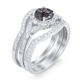 Three Piece Round Natural Stone Leaf Style Ring
