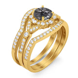 Three Piece Round Natural Stone Leaf Style Ring