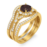 Three Piece Round Natural Stone Leaf Style Ring