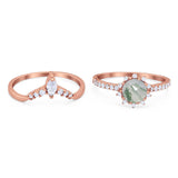 Two Piece Round Natural Stone Chevron Ring
