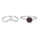 Two Piece Round Natural Stone Chevron Ring