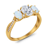 Three Stone Oval Natural Stone Wedding Ring