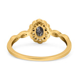 Art Deco Oval Natural Stone Floral Ring