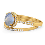 Two Piece Round Natural Stone Bridal Ring