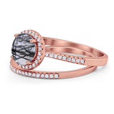 Two Piece Round Natural Stone Bridal Ring