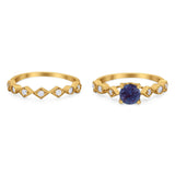 Two Piece Round Natural Stone Bridal Ring