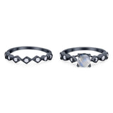 Two Piece Round Natural Stone Bridal Ring