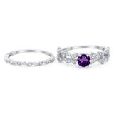 Two Piece Round Natural Stone Floral Ring