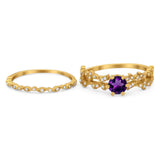 Two Piece Round Natural Stone Floral Ring