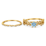 Two Piece Round Natural Stone Floral Ring